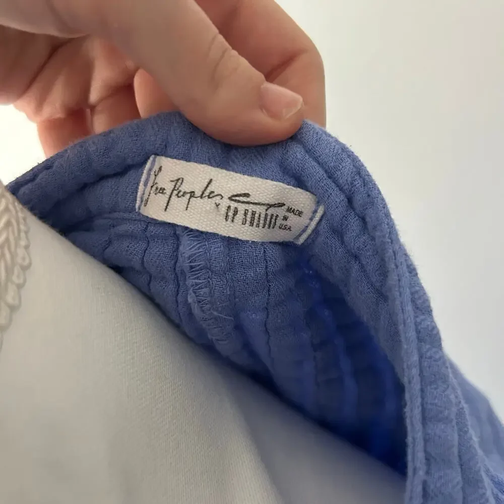 Free People x CP Shades Blue Gauzy Cottagecore Boho Blouse Top Size Small - Picture 4 of 5